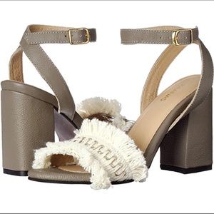 KAANAS “Imbros Heeled Ankle Strap Frayed Sandal”